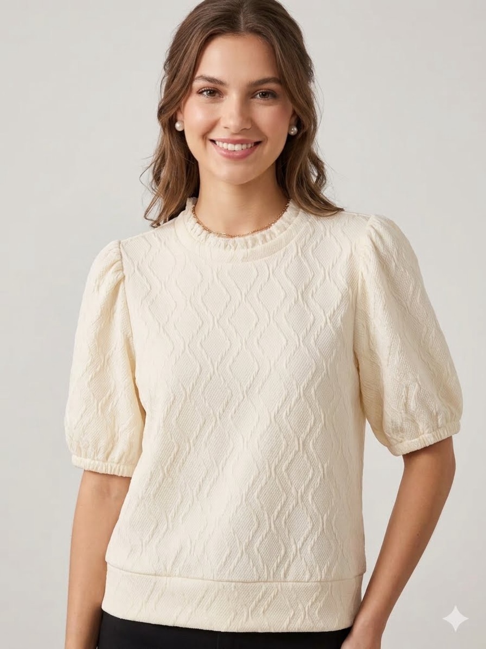 LOVE AND PROMISES Balloon Sleeves Knit Top in Beige